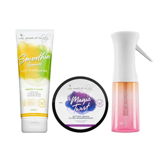 Starter Pack Cheveux Crépus - Lait sans rinçage, crème coiffante & vaporisateur